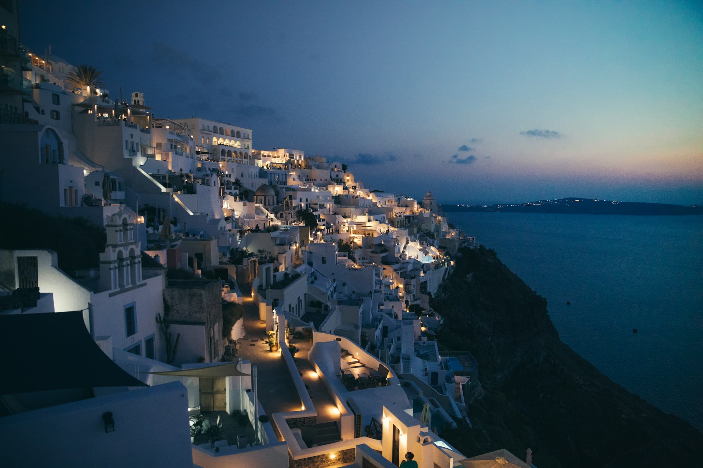 Santorini caldera at dusk